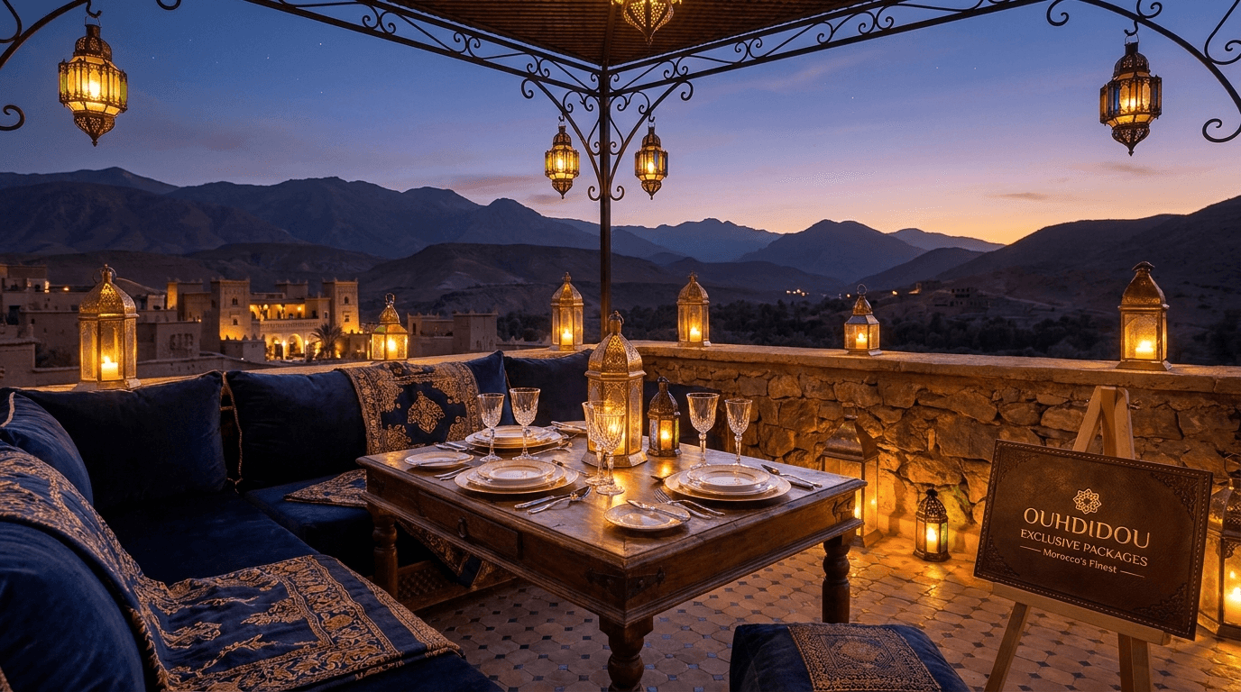Luxury Moroccan private dinner overlooking the Atlas Mountains